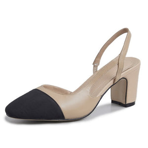 Meotina Low Heels Real Leather Slingbacks Shoes Women Square Toe Pumps Thick Heel Shoes Brand Design Lady Footwear | TageUnlimited