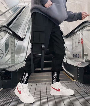Joggers Cargo Pants for Men Casual Hip Hop Hit Color Pocket Male Trousers Sweatpants Streetwear Ribbons Techwear Pants | 0 | TageUnlimited