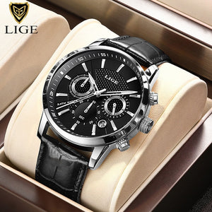 New Mens Watches LIGE Top Brand Luxury Leather Casual Quartz Watch Mens Sport Waterproof Clock Watch Relogio Masculino+Box | TageUnlimited