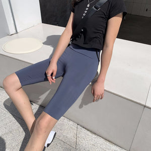 Seamless Biker Shorts Women Fitness Casual High Waist Fashion Summer Slim Knee-Length Bottoms Black Cycling Shorts Streetwear | TageUnlimited