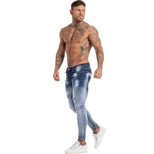GINGTTO Jeans Men Homme Jeans Elastic Waist Skinny Jeans for Men Stretch Mens Pants Streetwear Mens Denim Blue Jeans zm139 | TageUnlimited