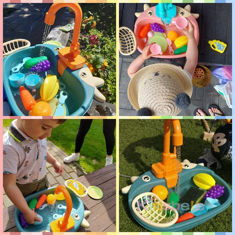 Kids Kitchen Toys Simulation Electric Dishwasher Pretend Play Mini Kitchen Food Educational Summer Toys Role Playing Girls Toys | TageUnlimited