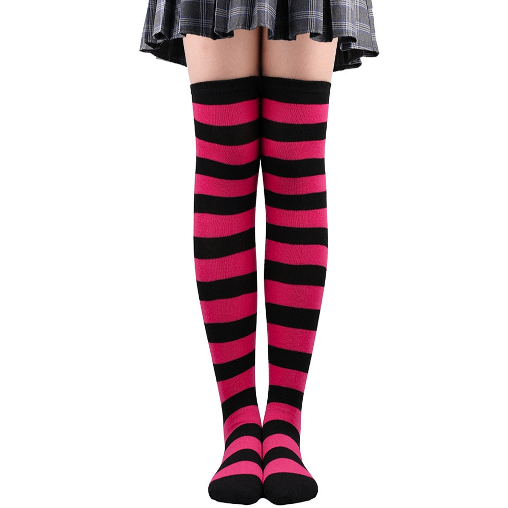 Women Thigh High Over The Knee Socks For Girls Black White Striped Stockings Long Slouch Socken Kawaii Knit Leg Warmers Soks | TageUnlimited