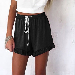 Fashion Ruffle Hem Belted Women Shorts Casual Loose Solid Shorts Cotton Linen Short Pants Women High Waist Summer | TageUnlimited