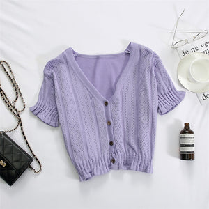 Women Knitted T-shirts V-Neck Button Up Tops Roupas Feminina Short Sleeve Tees Casual T-Shirts For Women  Summer | TageUnlimited