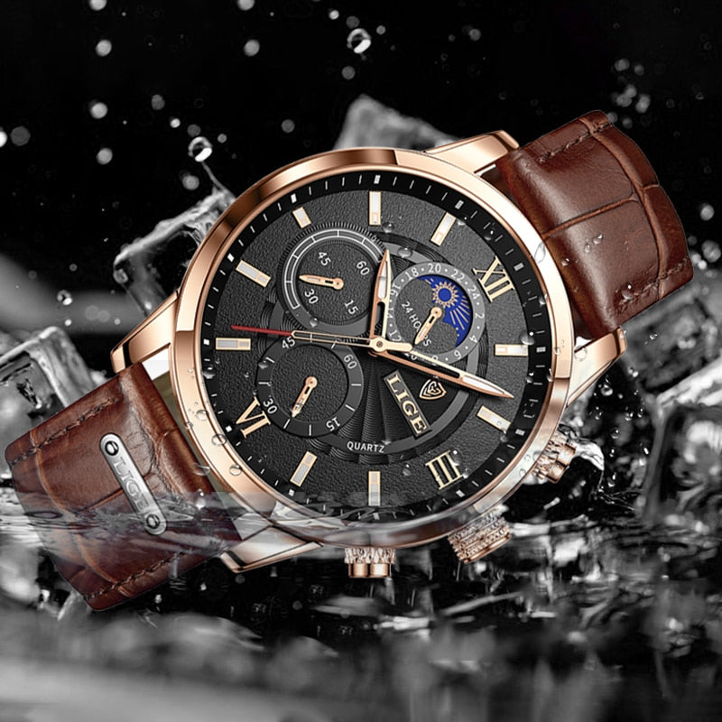 New Mens Watches LIGE Top Brand Luxury Leather Casual Quartz Watch Mens Sport Waterproof Clock Watch Relogio Masculino+Box | TageUnlimited