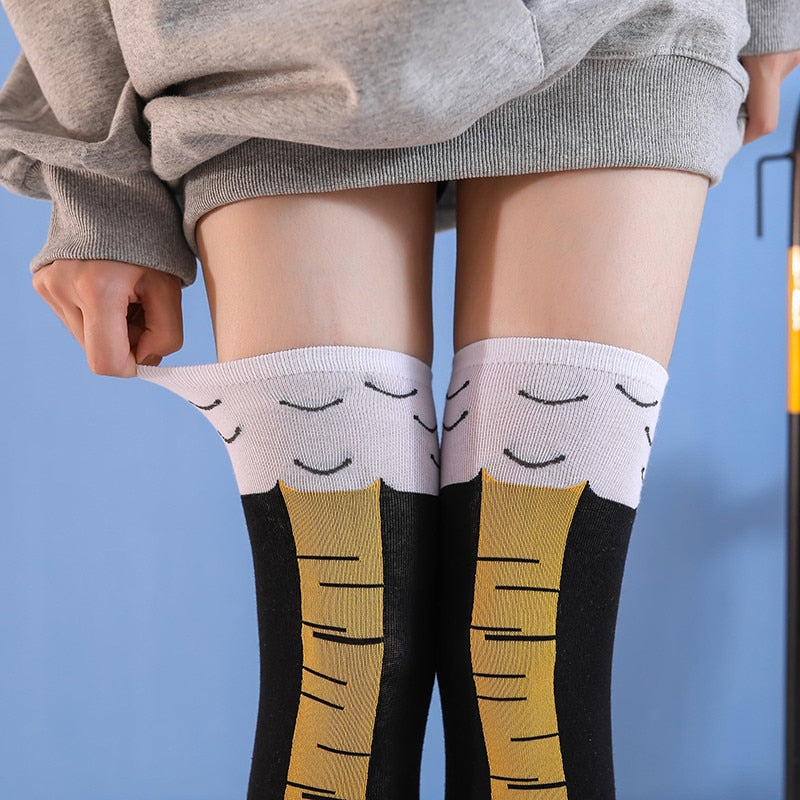 Chicken Paws Feet Socks Women Long Socks Funny Cartoon Cotton Creative Chicken Leg Claw Ladies 3D Print Above Knee High Socks | TageUnlimited