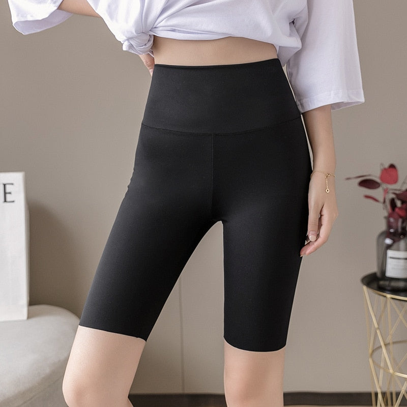 Seamless Biker Shorts Women Fitness Casual High Waist Fashion Summer Slim Knee-Length Bottoms Black Cycling Shorts Streetwear | TageUnlimited