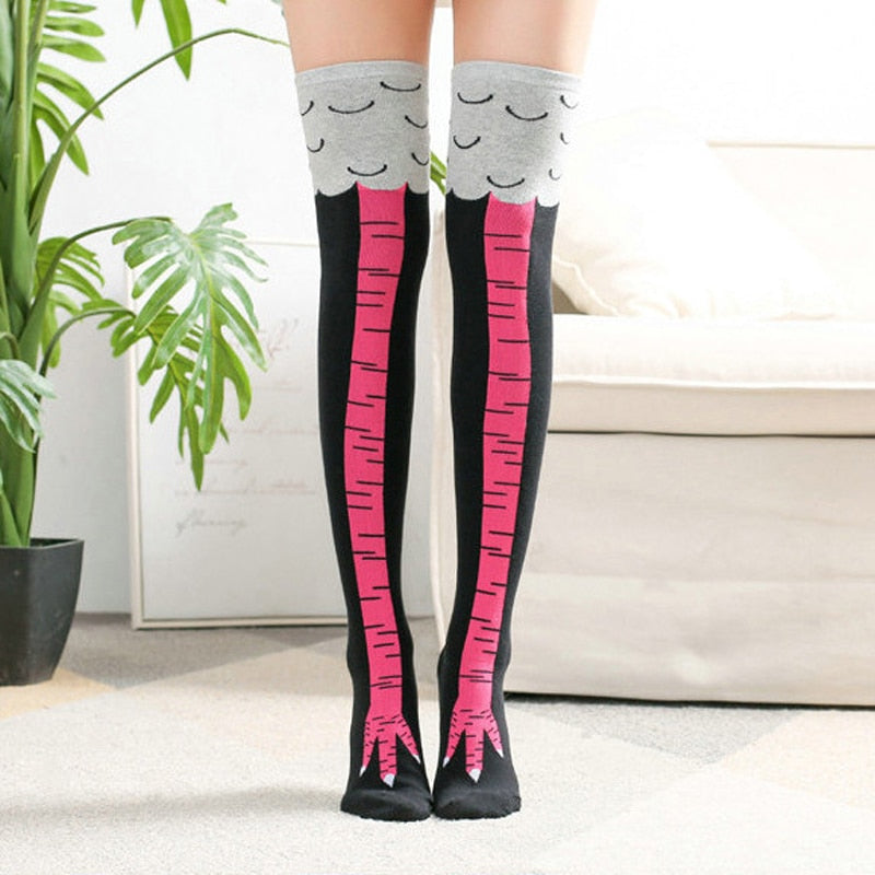 Chicken Paws Feet Socks Women Long Socks Funny Cartoon Cotton Creative Chicken Leg Claw Ladies 3D Print Above Knee High Socks | TageUnlimited