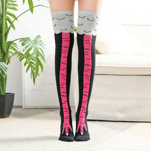 Chicken Paws Feet Socks Women Long Socks Funny Cartoon Cotton Creative Chicken Leg Claw Ladies 3D Print Above Knee High Socks | TageUnlimited