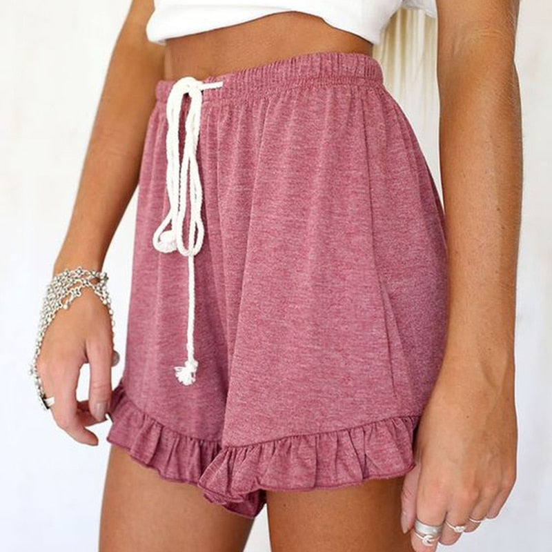 Fashion Ruffle Hem Belted Women Shorts Casual Loose Solid Shorts Cotton Linen Short Pants Women High Waist Summer | TageUnlimited