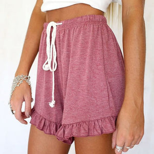 Fashion Ruffle Hem Belted Women Shorts Casual Loose Solid Shorts Cotton Linen Short Pants Women High Waist Summer | TageUnlimited