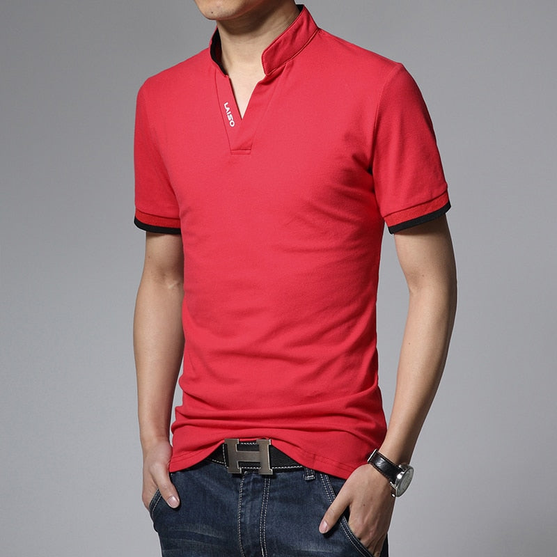 Big Size S-5XL Mens Fashion Boutique Cotton Leisure Stand Collar Long Sleeve POLO Shirts Male Pure Color V-neck POLO Shirts | TageUnlimited