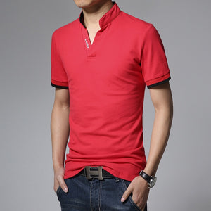 Big Size S-5XL Mens Fashion Boutique Cotton Leisure Stand Collar Long Sleeve POLO Shirts Male Pure Color V-neck POLO Shirts | TageUnlimited
