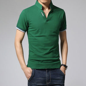 Big Size S-5XL Mens Fashion Boutique Cotton Leisure Stand Collar Long Sleeve POLO Shirts Male Pure Color V-neck POLO Shirts | TageUnlimited