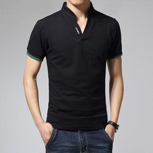 Big Size S-5XL Mens Fashion Boutique Cotton Leisure Stand Collar Long Sleeve POLO Shirts Male Pure Color V-neck POLO Shirts | TageUnlimited