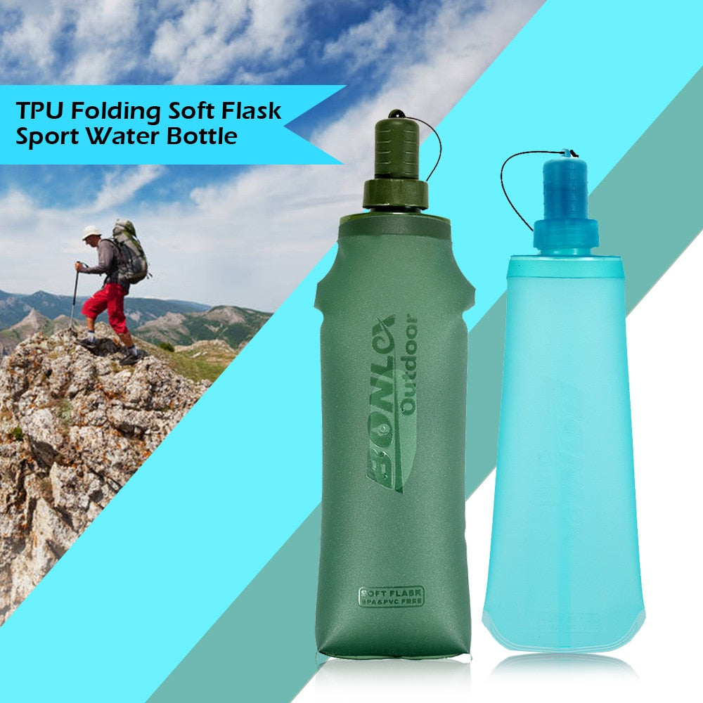 Water Bottle TPU Folding Soft Flask Sport Water Bottle Water Bag Collapsible Drink Water Bottle Water Bag Running Camping Hiking | TageUnlimited