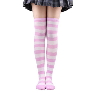 Women Thigh High Over The Knee Socks For Girls Black White Striped Stockings Long Slouch Socken Kawaii Knit Leg Warmers Soks | TageUnlimited