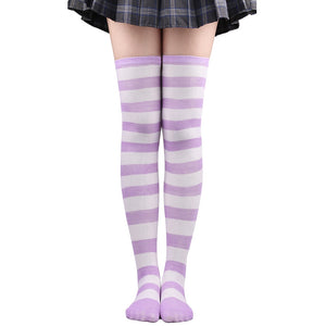 Women Thigh High Over The Knee Socks For Girls Black White Striped Stockings Long Slouch Socken Kawaii Knit Leg Warmers Soks | TageUnlimited
