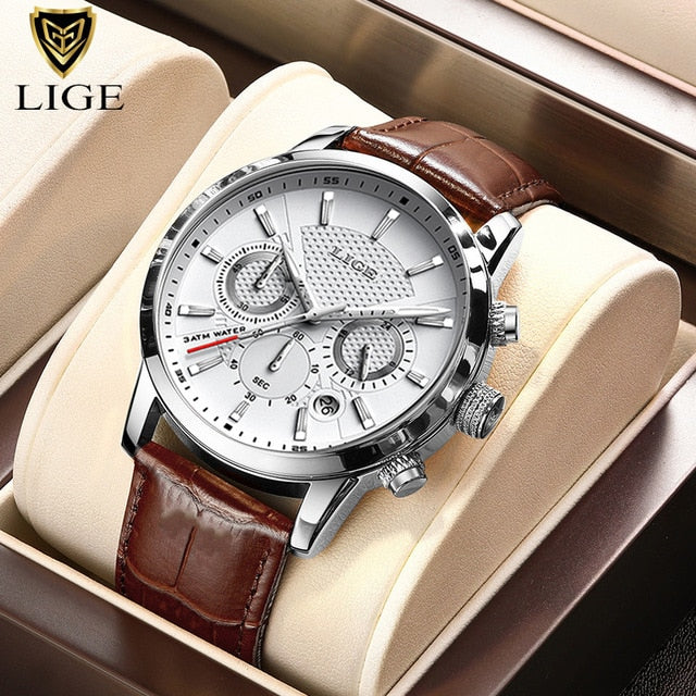 New Mens Watches LIGE Top Brand Luxury Leather Casual Quartz Watch Mens Sport Waterproof Clock Watch Relogio Masculino+Box | TageUnlimited