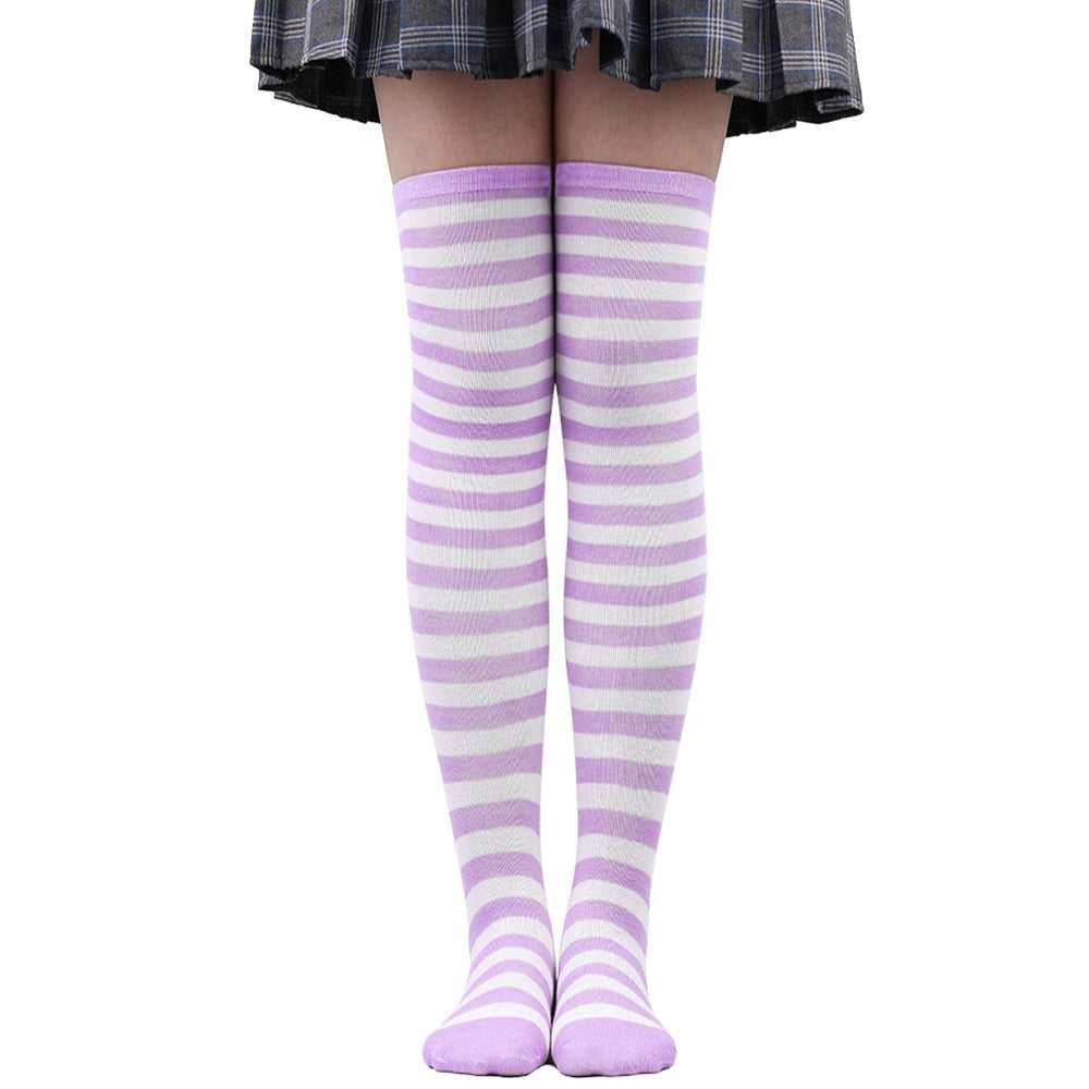 Women Thigh High Over The Knee Socks For Girls Black White Striped Stockings Long Slouch Socken Kawaii Knit Leg Warmers Soks | TageUnlimited