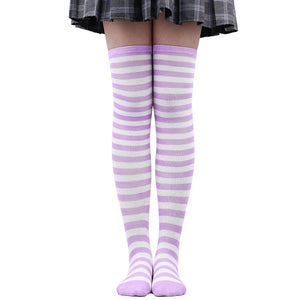 Women Thigh High Over The Knee Socks For Girls Black White Striped Stockings Long Slouch Socken Kawaii Knit Leg Warmers Soks | TageUnlimited