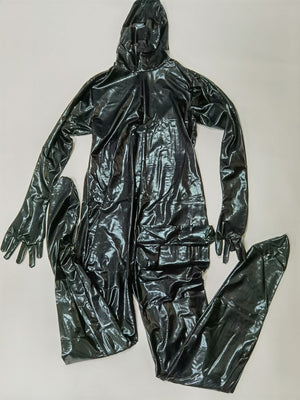 Male Sexy PU Latex Bodysuit Zentai Suit Wetlook Faux Leather Back Zipper Catsuit Open Eyes Full Body Jumpsuit Costume | TageUnlimited