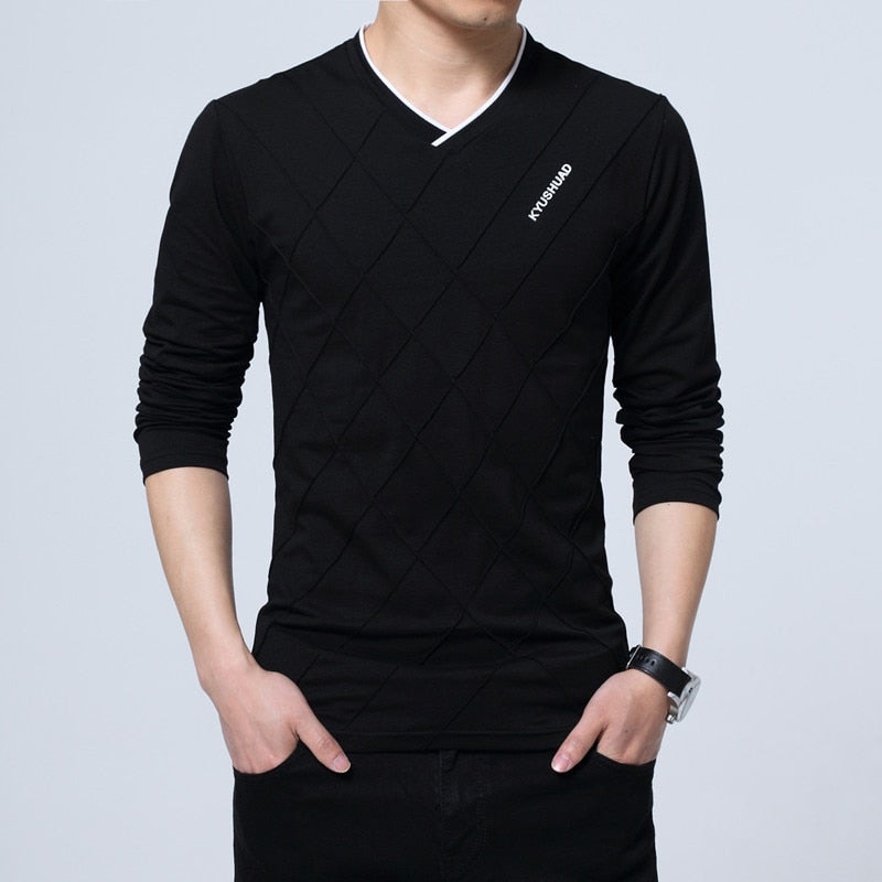 Mens Casual T-shirt Fashion Slim Long Sleeve V Neck Fitness T-shirts Tops Homme Tshirt Boyfriend Gift Harajuku Streetwear | TageUnlimited