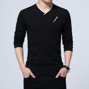 Mens Casual T-shirt Fashion Slim Long Sleeve V Neck Fitness T-shirts Tops Homme Tshirt Boyfriend Gift Harajuku Streetwear | TageUnlimited