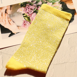 1 pair of gold and silver glitter fashion women's socks summer thin trendy breathable cool socks Korean style personality socks | TageUnlimited
