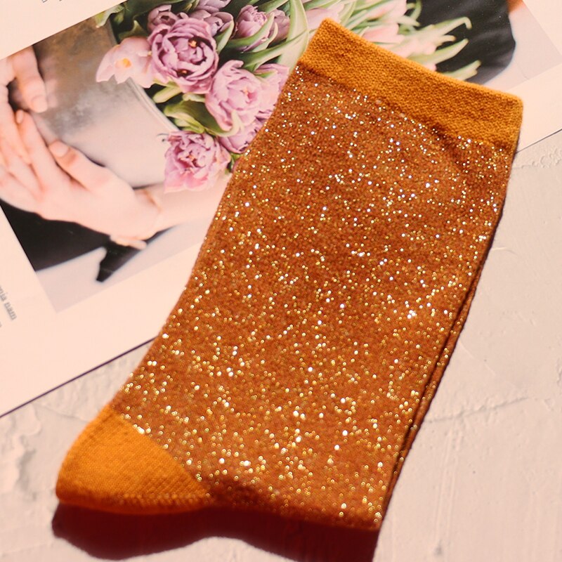 1 pair of gold and silver glitter fashion women's socks summer thin trendy breathable cool socks Korean style personality socks | TageUnlimited