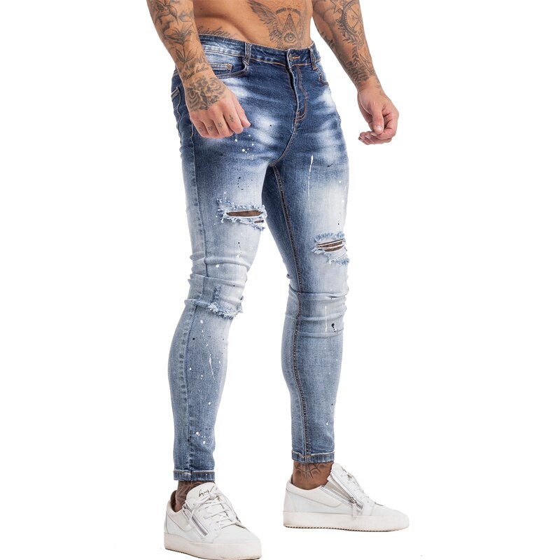 GINGTTO Jeans Men Homme Jeans Elastic Waist Skinny Jeans for Men Stretch Mens Pants Streetwear Mens Denim Blue Jeans zm139 | TageUnlimited