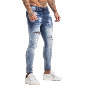 GINGTTO Jeans Men Homme Jeans Elastic Waist Skinny Jeans for Men Stretch Mens Pants Streetwear Mens Denim Blue Jeans zm139 | TageUnlimited