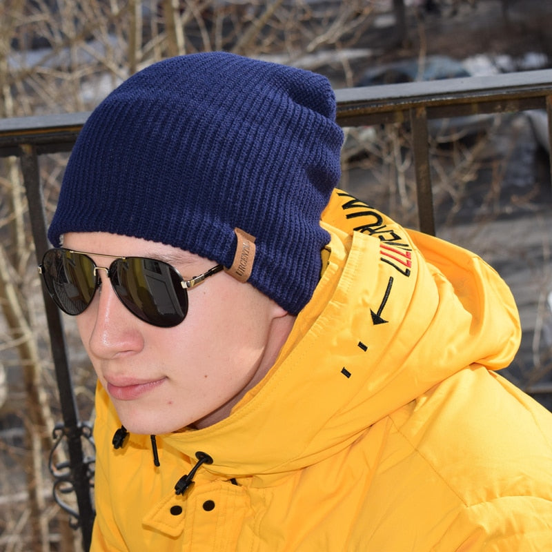 Unisex Letter Beanie Hat Leisure Lined Winter Hats For Men Women Keep Warm Knitted Hat Fashion Solid Ski Bonnet Cap | TageUnlimited
