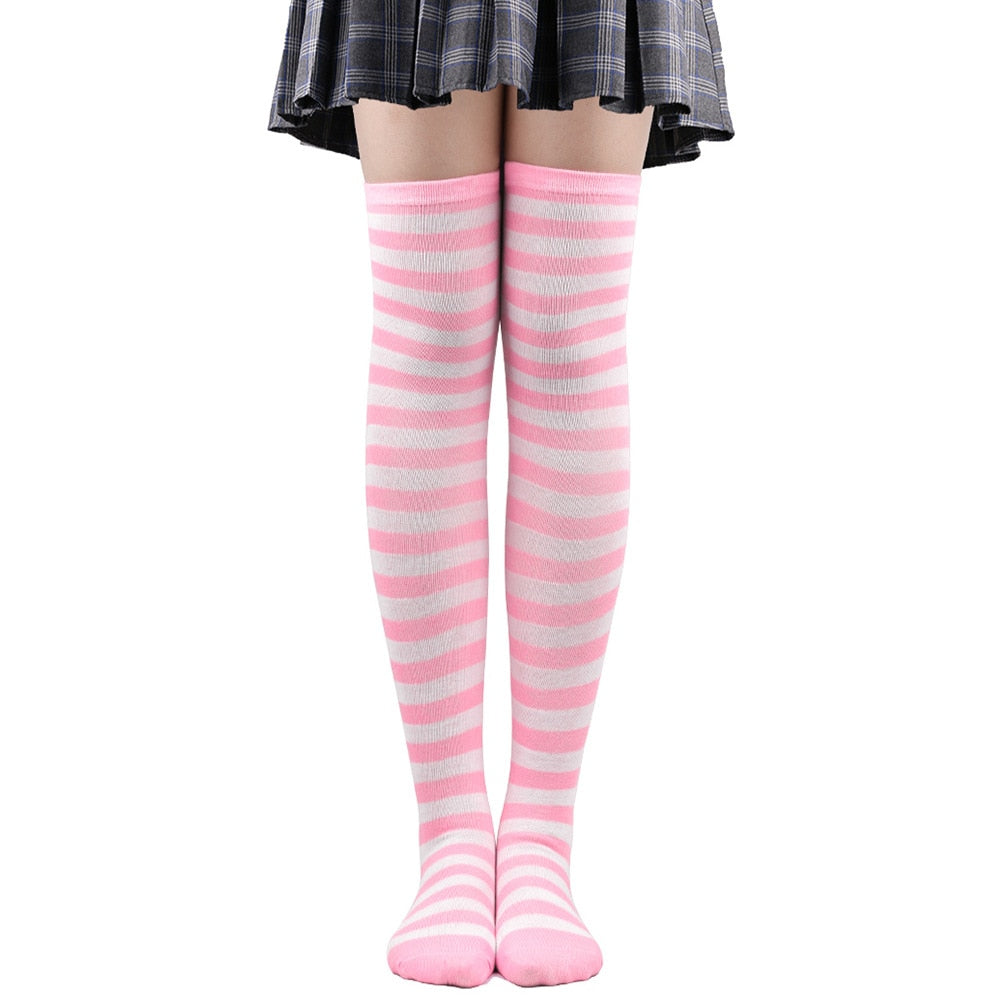 Women Thigh High Over The Knee Socks For Girls Black White Striped Stockings Long Slouch Socken Kawaii Knit Leg Warmers Soks | TageUnlimited