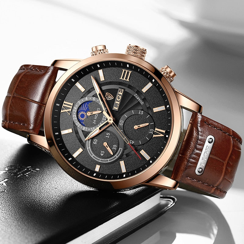 New Mens Watches LIGE Top Brand Luxury Leather Casual Quartz Watch Mens Sport Waterproof Clock Watch Relogio Masculino+Box | TageUnlimited