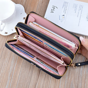 Wristband Phone Purses Women Wallets Splice Female Purse Leather Ladies Long Woman Wallets Big Card Holder Clutch Double Zipper | TageUnlimited