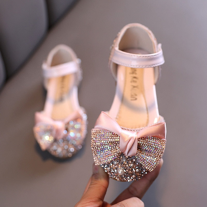 New Children Leather Shoes Rhinestone Bow Princess Girls Party Dance Shoes Baby Student Flats Kids Performance Shoes D785 | TageUnlimited