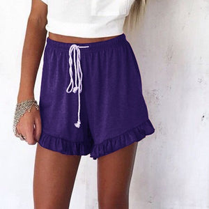 Fashion Ruffle Hem Belted Women Shorts Casual Loose Solid Shorts Cotton Linen Short Pants Women High Waist Summer | TageUnlimited