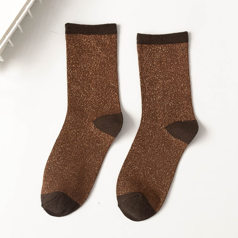 Women's style gold and silver silk material women's fashion socks solid color glitter shiny high elastic fashionable sock | TageUnlimited