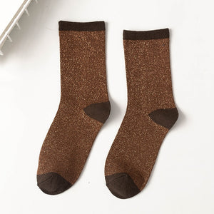Women's style gold and silver silk material women's fashion socks solid color glitter shiny high elastic fashionable sock | TageUnlimited
