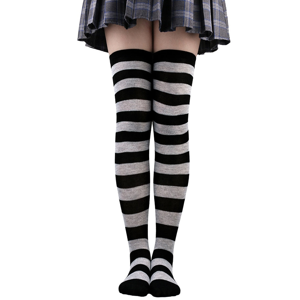 Women Thigh High Over The Knee Socks For Girls Black White Striped Stockings Long Slouch Socken Kawaii Knit Leg Warmers Soks | TageUnlimited