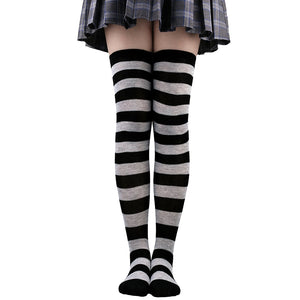 Women Thigh High Over The Knee Socks For Girls Black White Striped Stockings Long Slouch Socken Kawaii Knit Leg Warmers Soks | TageUnlimited