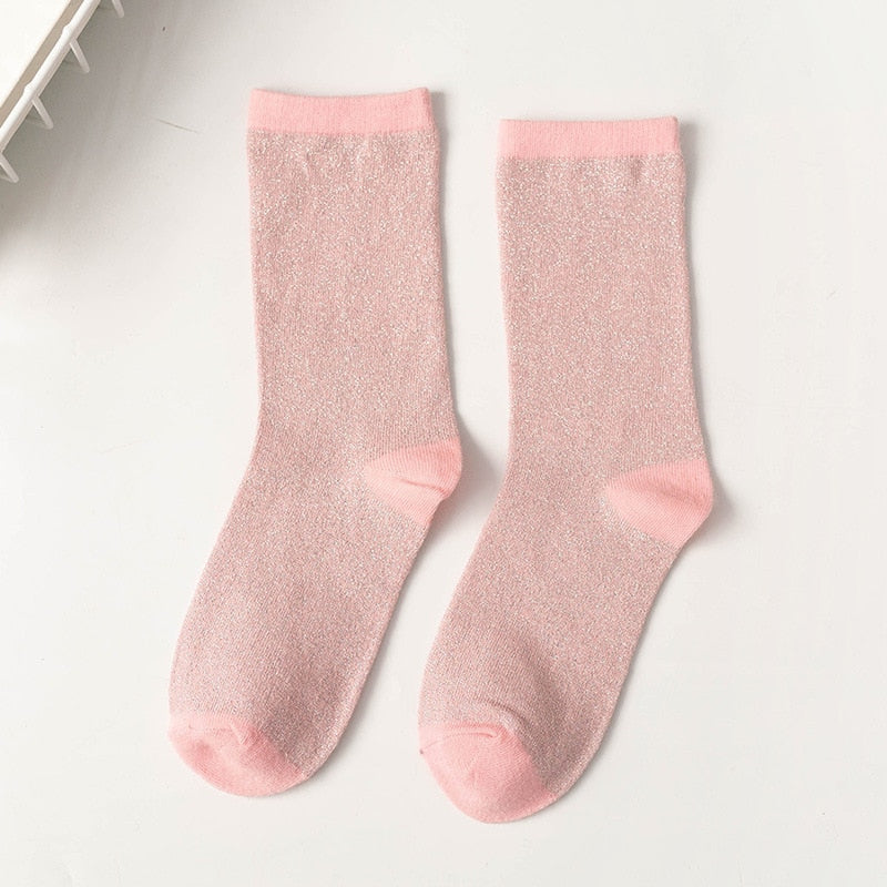 Women's style gold and silver silk material women's fashion socks solid color glitter shiny high elastic fashionable sock | TageUnlimited