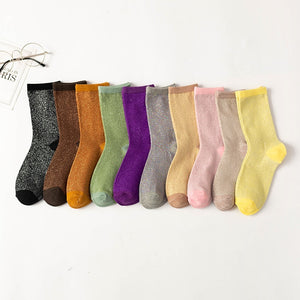 Women's style gold and silver silk material women's fashion socks solid color glitter shiny high elastic fashionable sock | TageUnlimited