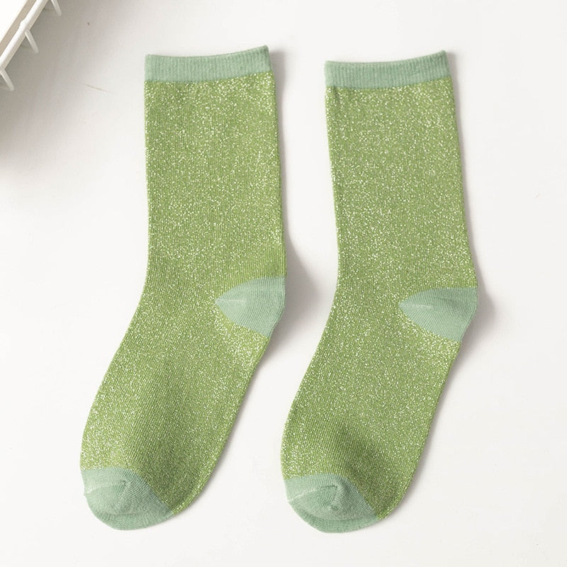 Women's style gold and silver silk material women's fashion socks solid color glitter shiny high elastic fashionable sock | TageUnlimited