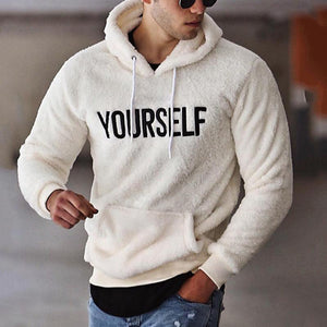 New Autumn and Winter Warm Men´s Wool Hooded Sweatshirts Letter Print Hooded Pullover Kangaroo Pocket Hooded Fleece Sweatshirts | TageUnlimited