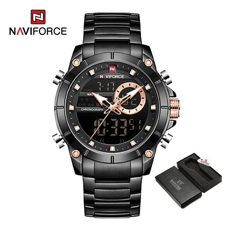 NAVIFORCE Luxury Original Sports Wrist Watch For Men Quartz Steel Waterproof Digital Fashion Watches Male Relogio Masculino 9163 | TageUnlimited