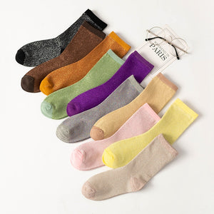 Women's style gold and silver silk material women's fashion socks solid color glitter shiny high elastic fashionable sock | TageUnlimited