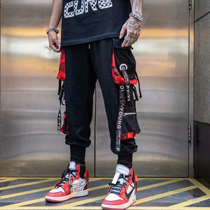 Joggers Cargo Pants for Men Casual Hip Hop Hit Color Pocket Male Trousers Sweatpants Streetwear Ribbons Techwear Pants | 0 | TageUnlimited